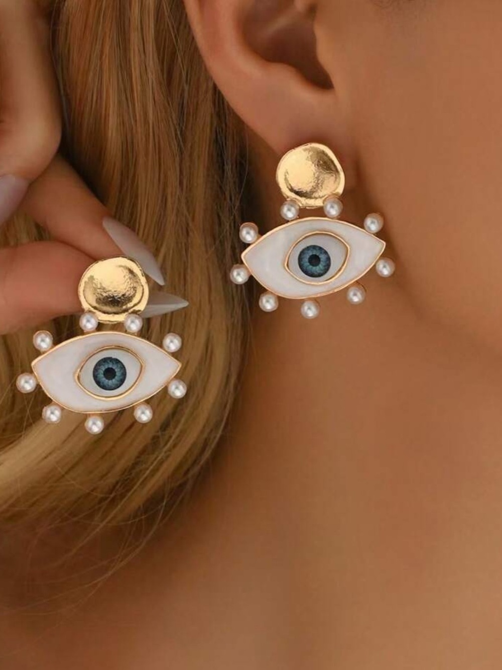 Evil Lumiere Pearl Eye Statement Earrings